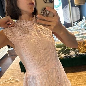 Aqua floral lace, high neck, pink dress, size S